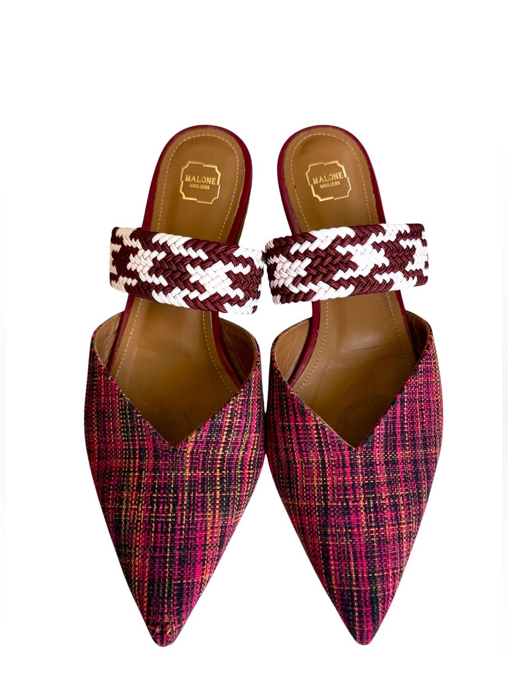 Malone Souliers Maisie Flat Mules Multicolor Checkered Canvas